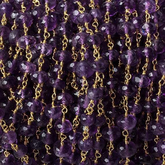 6mm Amethyst faceted rondelle Gold Chain by the foot 30 pcs (ONLINE ORDER ONLY)