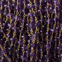 6mm Amethyst faceted rondelle Gold Chain by the foot 30 pcs (ONLINE ORDER ONLY)