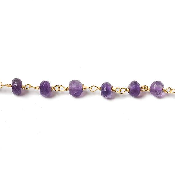 6mm Amethyst faceted rondelle Gold Chain by the foot 30 pcs (ONLINE ORDER ONLY)