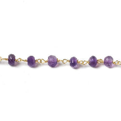 6mm Amethyst faceted rondelle Gold Chain by the foot 30 pcs (ONLINE ORDER ONLY)