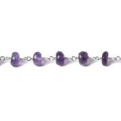 6mm Amethyst faceted rondelle Silver Chain by the foot 30 pcs (ONLINE ORDER ONLY)