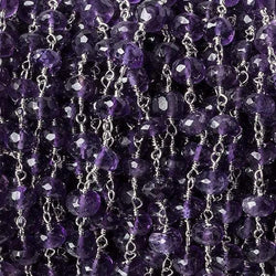 6mm Amethyst faceted rondelle Silver Chain by the foot 30 pcs (ONLINE ORDER ONLY)