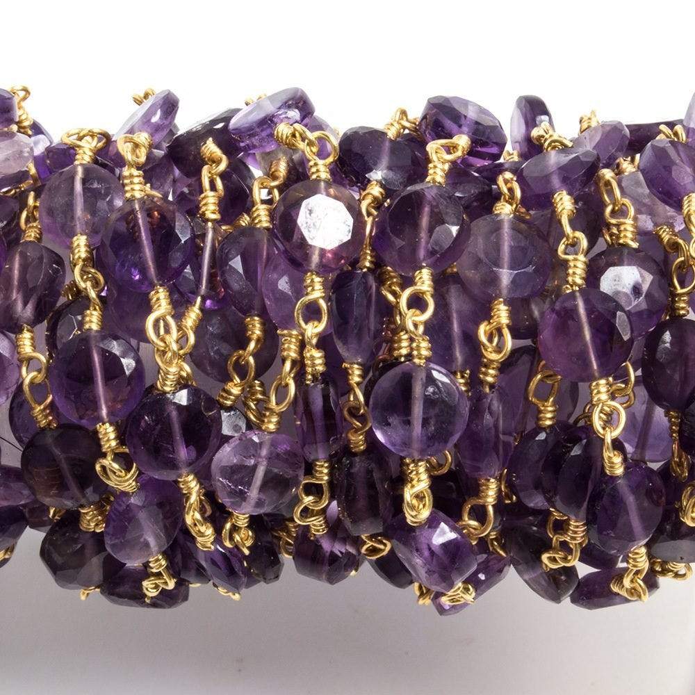 6mm Amethyst plain coin Gold plated Chain by the foot 26 pieces (ONLINE ORDER ONLY)