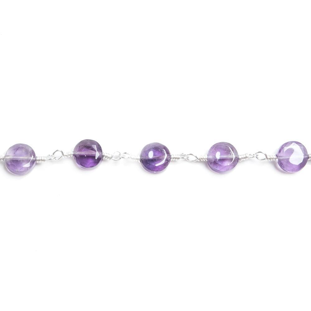 6mm Amethyst plain coin Silver plated Chain by the foot 25 pieces (ONLINE ORDER ONLY)