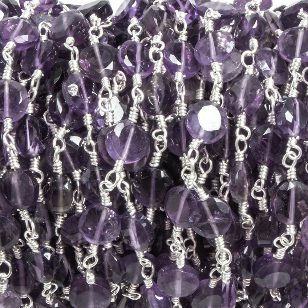 6mm Amethyst plain coin Silver plated Chain by the foot 25 pieces (ONLINE ORDER ONLY)
