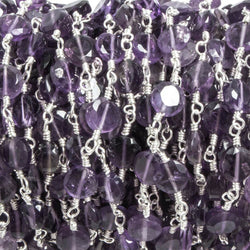 6mm Amethyst plain coin Silver plated Chain by the foot 25 pieces (ONLINE ORDER ONLY)