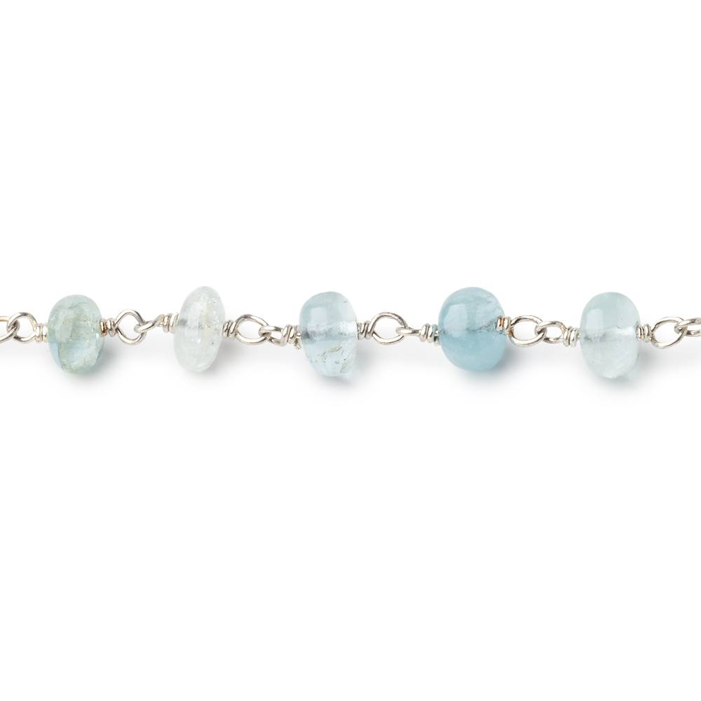 6mm Aquamarine Plain Rondelle Beads on .925 Sterling Silver Chain (ONLINE ORDER ONLY)