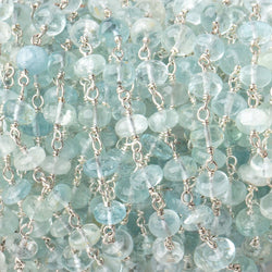 6mm Aquamarine Plain Rondelle Beads on .925 Sterling Silver Chain (ONLINE ORDER ONLY)