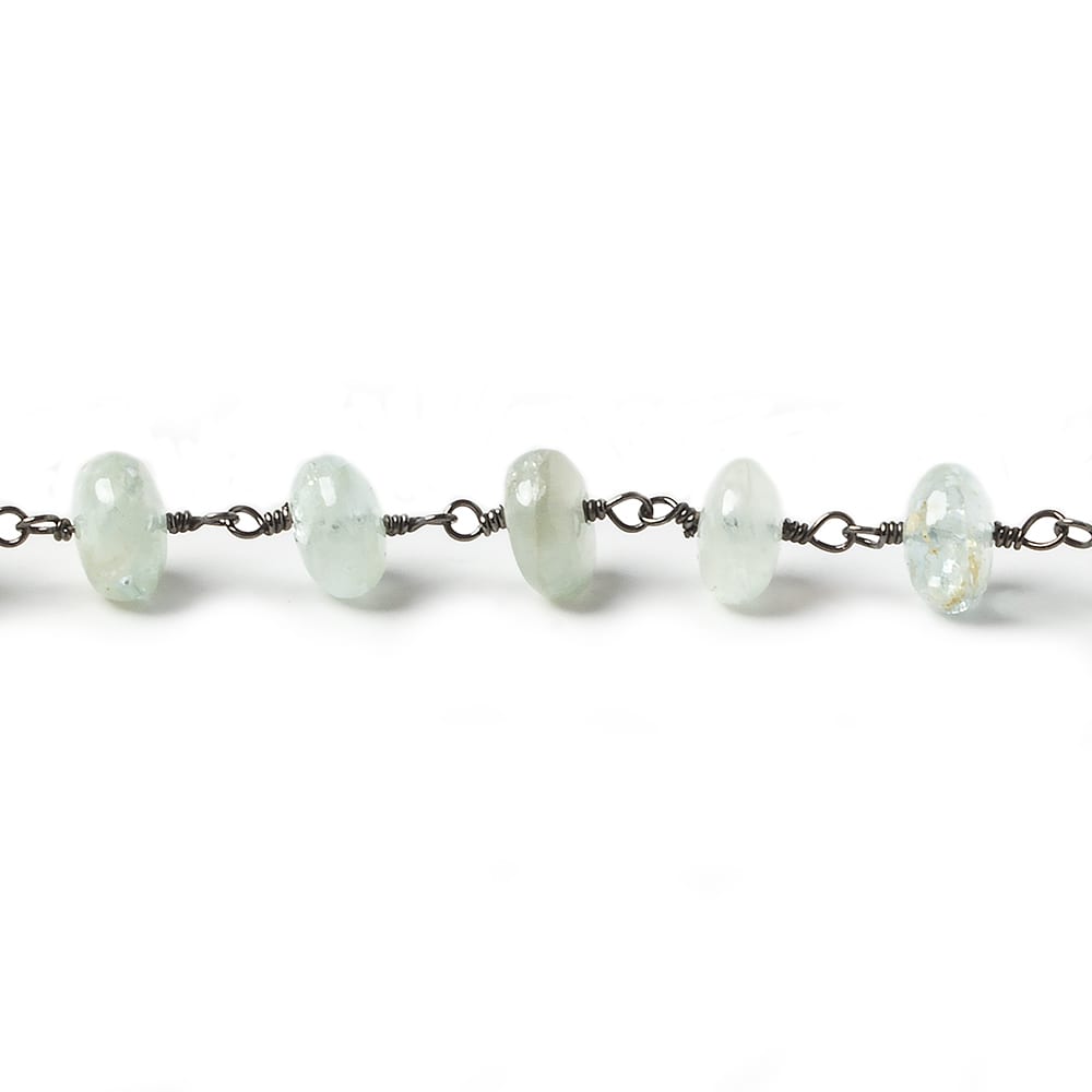 6mm Aquamarine plain rondelle Black Gold .925 Silver Chain by the foot (ONLINE ORDER ONLY)