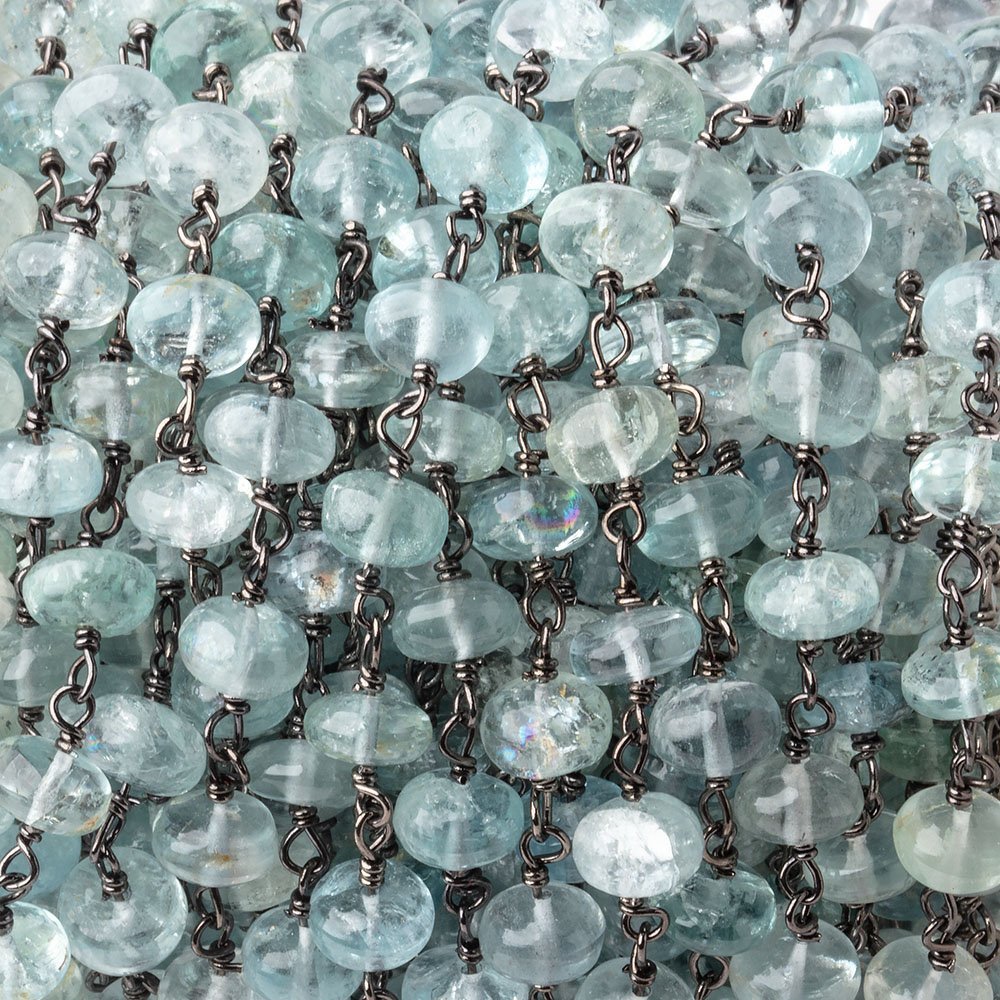 6mm Aquamarine Plain Rondelles on Black Gold over .925 Silver Chain (ONLINE ORDER ONLY)
