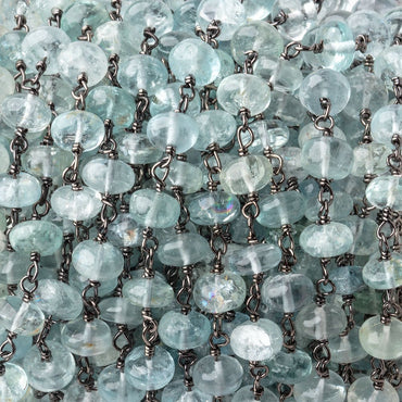 6mm Aquamarine Plain Rondelles on Black Gold over .925 Silver Chain (ONLINE ORDER ONLY)