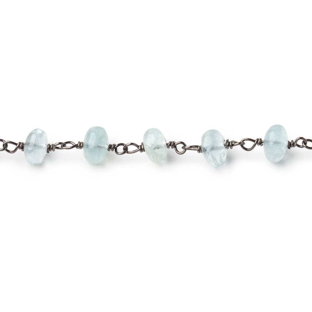 6mm Aquamarine Plain Rondelles on Black Gold over .925 Silver Chain (ONLINE ORDER ONLY)