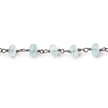 6mm Aquamarine Plain Rondelles on Black Gold over .925 Silver Chain (ONLINE ORDER ONLY)