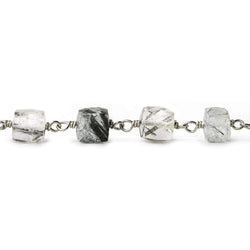 6mm Black Tourmalinated Quartz Faceted Cube Sterling Silver Chain by the foot (ONLINE ORDER ONLY)
