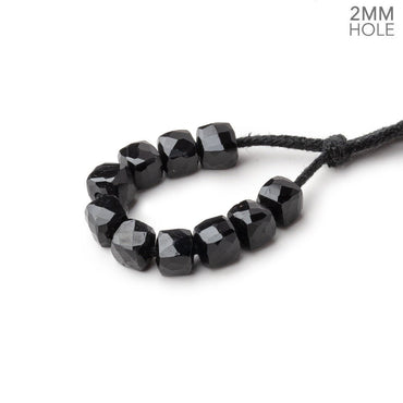 6mm Black Tourmaline 2mm Large Hole Faceted Cube Beads Set of 10 (ONLINE ORDER ONLY)