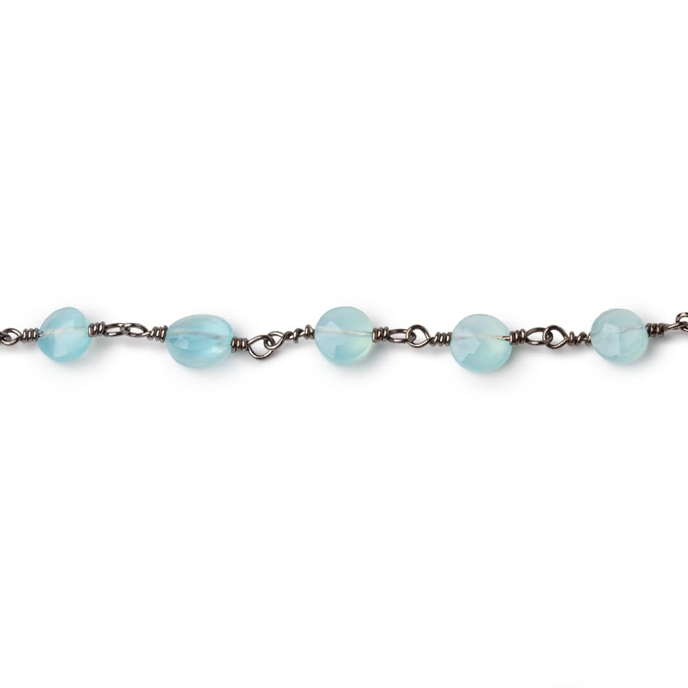 6mm Blue Chalcedony Faceted Coins on  Black Gold Plated Chain (ONLINE ORDER ONLY)