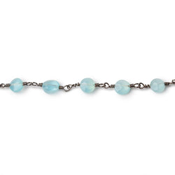 6mm Blue Chalcedony Faceted Coins on  Black Gold Plated Chain (ONLINE ORDER ONLY)