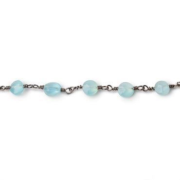 6mm Blue Chalcedony Faceted Coins on  Black Gold Plated Chain (ONLINE ORDER ONLY)