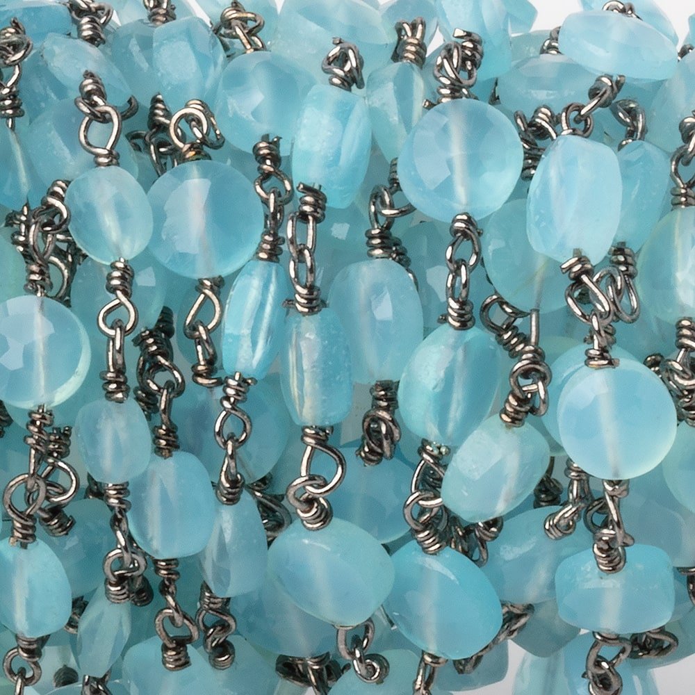 6mm Blue Chalcedony Faceted Coins on  Black Gold Plated Chain (ONLINE ORDER ONLY)