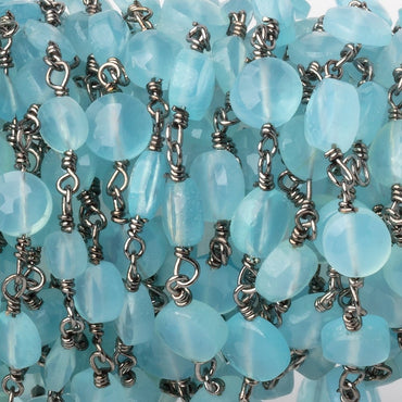 6mm Blue Chalcedony Faceted Coins on  Black Gold Plated Chain (ONLINE ORDER ONLY)