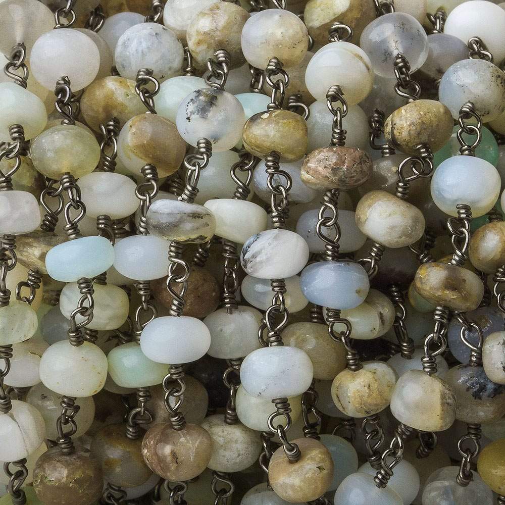 6mm Blue Peruvian Opal Plain Rondelle Black Gold plated Chain by the foot (ONLINE ORDER ONLY)