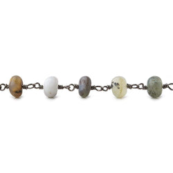 6mm Blue Peruvian Opal Plain Rondelle Black Gold plated Chain by the foot (ONLINE ORDER ONLY)