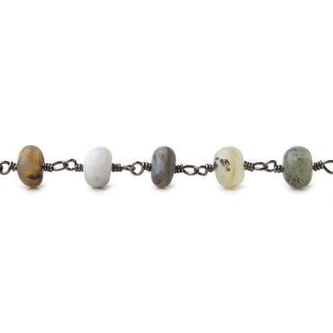 6mm Blue Peruvian Opal Plain Rondelle Black Gold plated Chain by the foot (ONLINE ORDER ONLY)