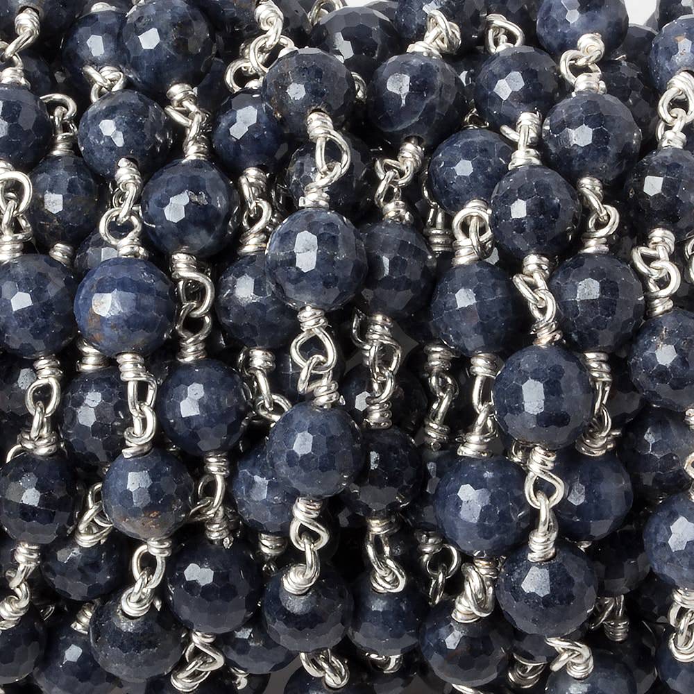 6mm Blue Sapphire faceted round Sterling Silver .925 Chain by the foot 26 beads (ONLINE ORDER ONLY)
