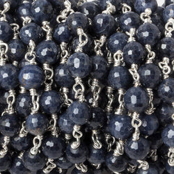 6mm Blue Sapphire faceted round Sterling Silver .925 Chain by the foot 26 beads (ONLINE ORDER ONLY)