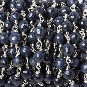 6mm Blue Sapphire faceted round Sterling Silver .925 Chain by the foot 26 beads (ONLINE ORDER ONLY)