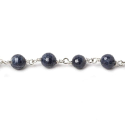 6mm Blue Sapphire faceted round Sterling Silver .925 Chain by the foot 26 beads (ONLINE ORDER ONLY)