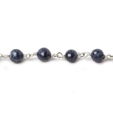 6mm Blue Sapphire faceted round Sterling Silver .925 Chain by the foot 26 beads (ONLINE ORDER ONLY)