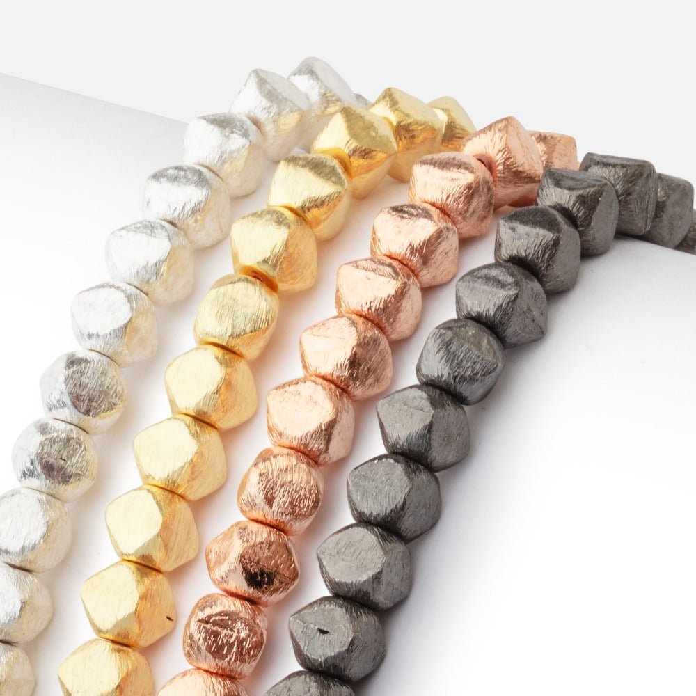 6mm Brushed Faceted Nugget Beads 8 inch 34 pieces (ONLINE ORDER ONLY)