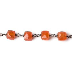 6mm Carnelian faceted cube Black Gold .925 Silver Chain 29 pieces (ONLINE ORDER ONLY)
