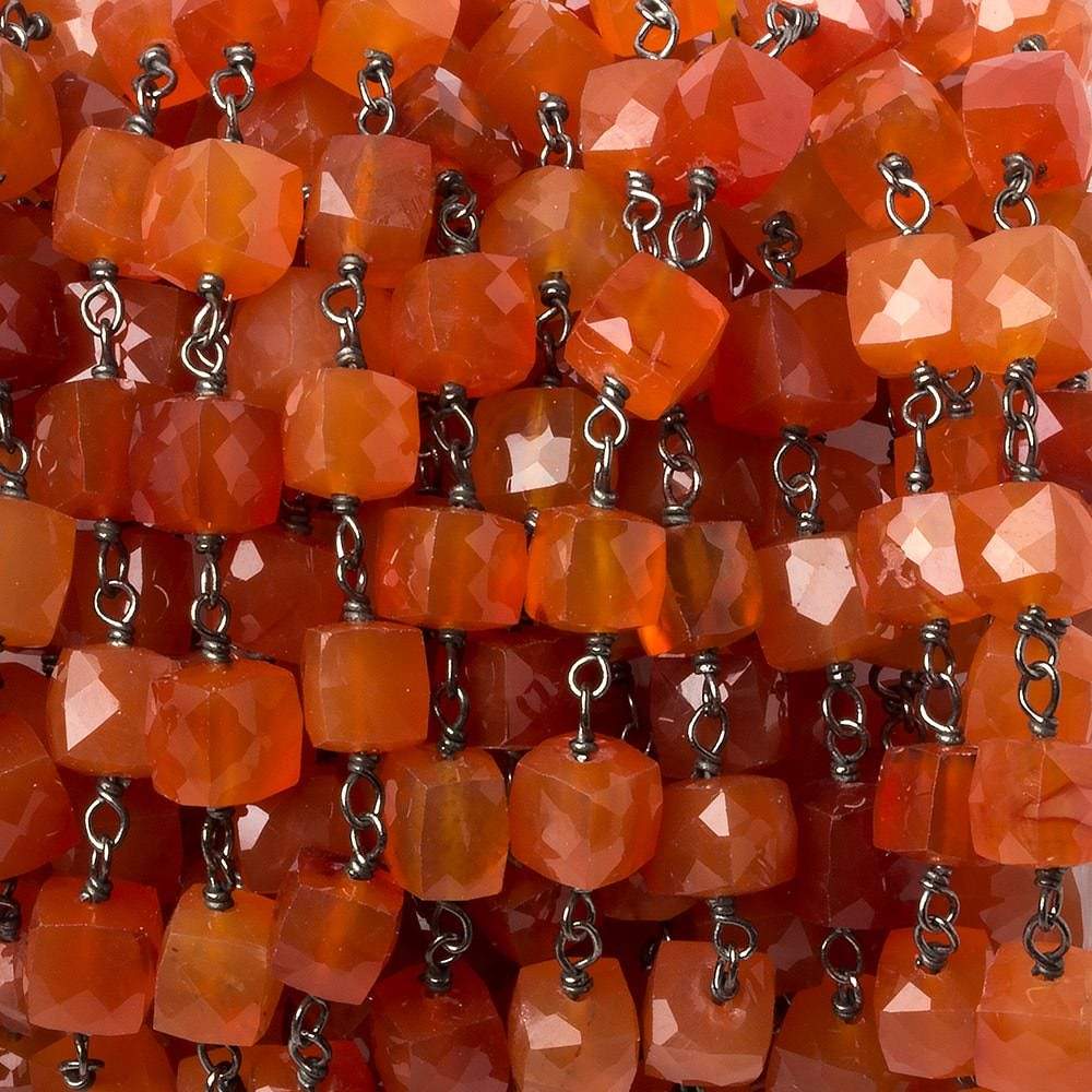 6mm Carnelian faceted cube Black Gold .925 Silver Chain 29 pieces (ONLINE ORDER ONLY)