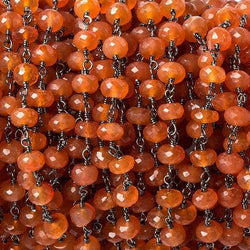6mm Carnelian faceted rondelle Black Gold Chain by the foot 30 pcs (ONLINE ORDER ONLY)