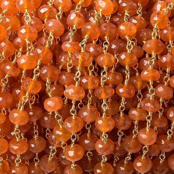 6mm Carnelian faceted rondelle Gold Chain by the foot 30 pcs (ONLINE ORDER ONLY)