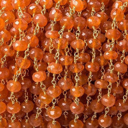 6mm Carnelian faceted rondelle Gold Chain by the foot 30 pcs (ONLINE ORDER ONLY)