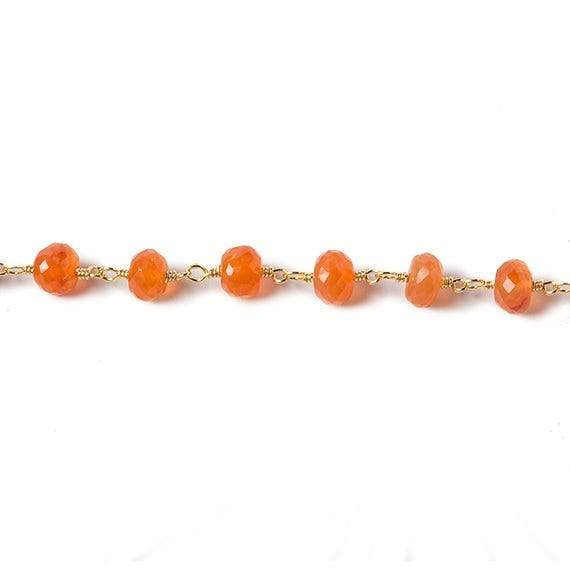 6mm Carnelian faceted rondelle Gold Chain by the foot 30 pcs (ONLINE ORDER ONLY)