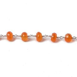 6mm Carnelian faceted rondelle Silver Chain by the foot 30 pcs (ONLINE ORDER ONLY)