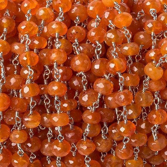 6mm Carnelian faceted rondelle Silver Chain by the foot 30 pcs (ONLINE ORDER ONLY)