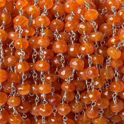 6mm Carnelian faceted rondelle Silver Chain by the foot 30 pcs (ONLINE ORDER ONLY)