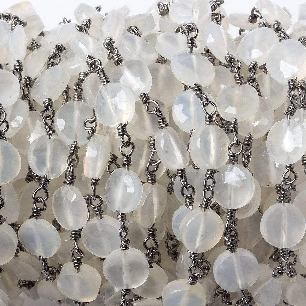 6mm Champagne Chalcedony faceted coin Black Gold Chain by the foot 25 pieces (ONLINE ORDER ONLY)