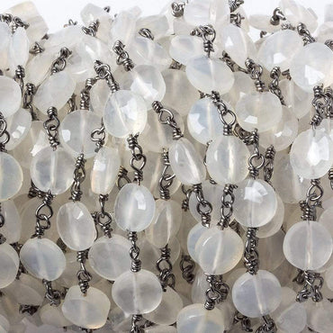6mm Champagne Chalcedony faceted coin Black Gold Chain by the foot 25 pieces (ONLINE ORDER ONLY)