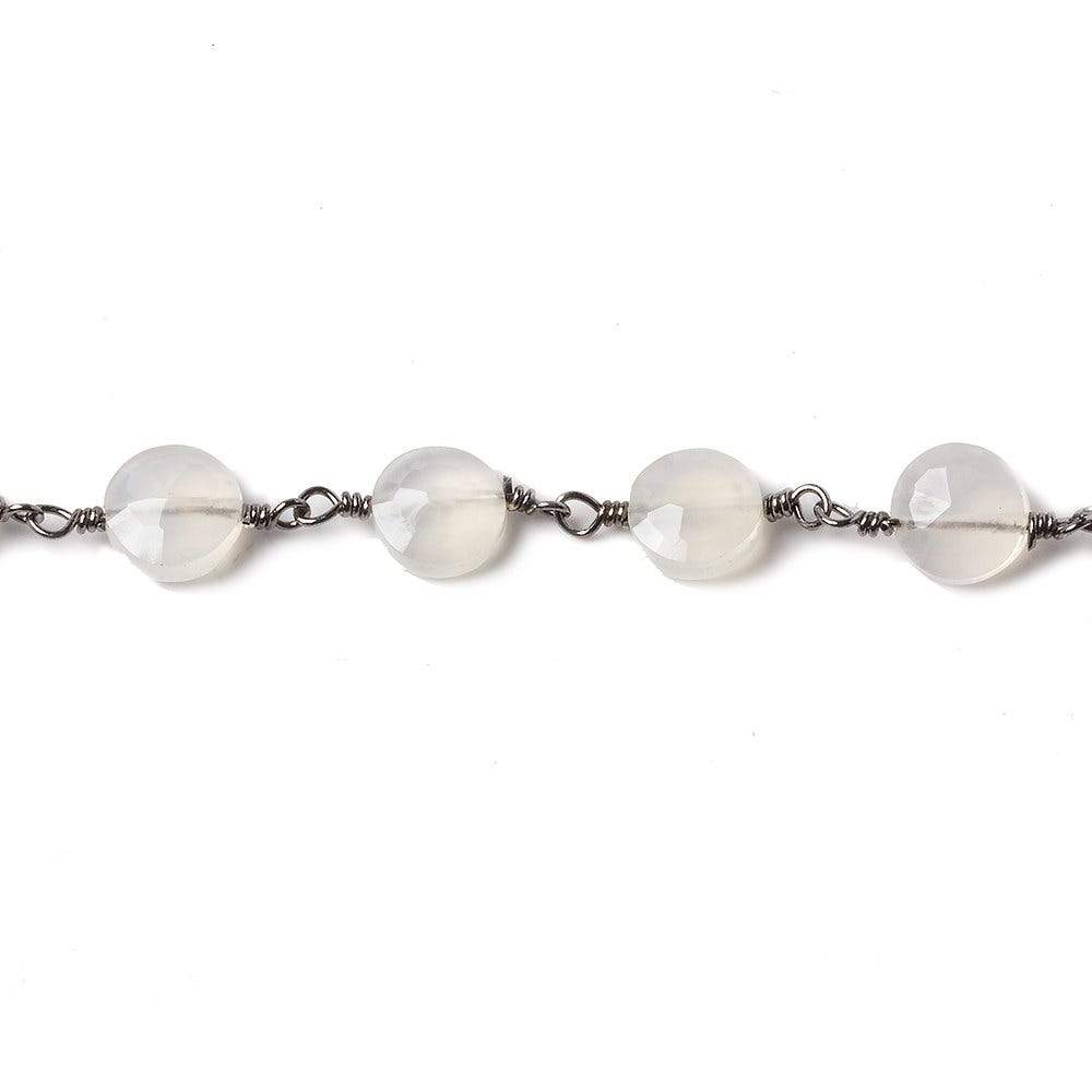 6mm Champagne Chalcedony faceted coin Black Gold Chain by the foot 25 pieces (ONLINE ORDER ONLY)