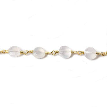 6mm Champagne Chalcedony faceted coin Gold Chain by the foot 25 pieces (ONLINE ORDER ONLY)