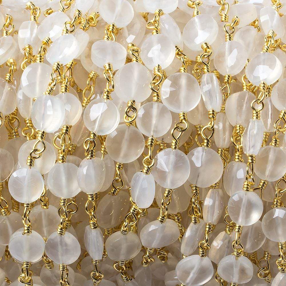 6mm Champagne Chalcedony faceted coin Gold Chain by the foot 25 pieces (ONLINE ORDER ONLY)