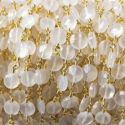 6mm Champagne Chalcedony faceted coin Gold Chain by the foot 25 pieces (ONLINE ORDER ONLY)