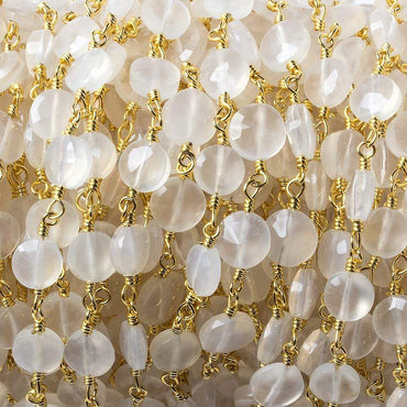 6mm Champagne Chalcedony faceted coin Gold Chain by the foot 25 pieces (ONLINE ORDER ONLY)