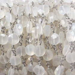6mm Champagne Chalcedony faceted coin Silver Chain by the foot 25 pieces (ONLINE ORDER ONLY)